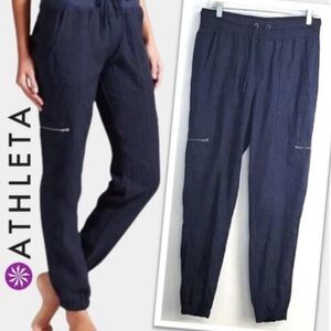 The Athleta Linen Joggers in Navy, size 2 MSRP $79
